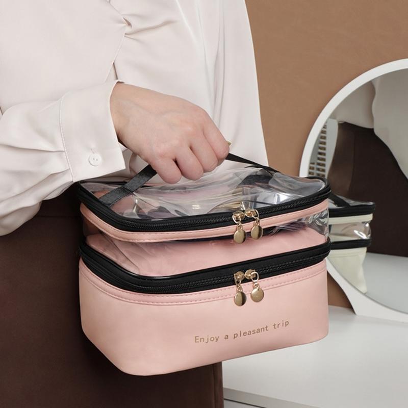 Simple Double Layer Cosmetic Pouches Versatile Makeup Container Bag with Double Layer Designs for Office and Vacation