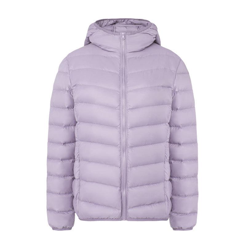 Women's Lightweight Hooded Down Jacket - 90% Down, Solid Color, Casual Warm Plus Size Coat for Autumn/Winter.