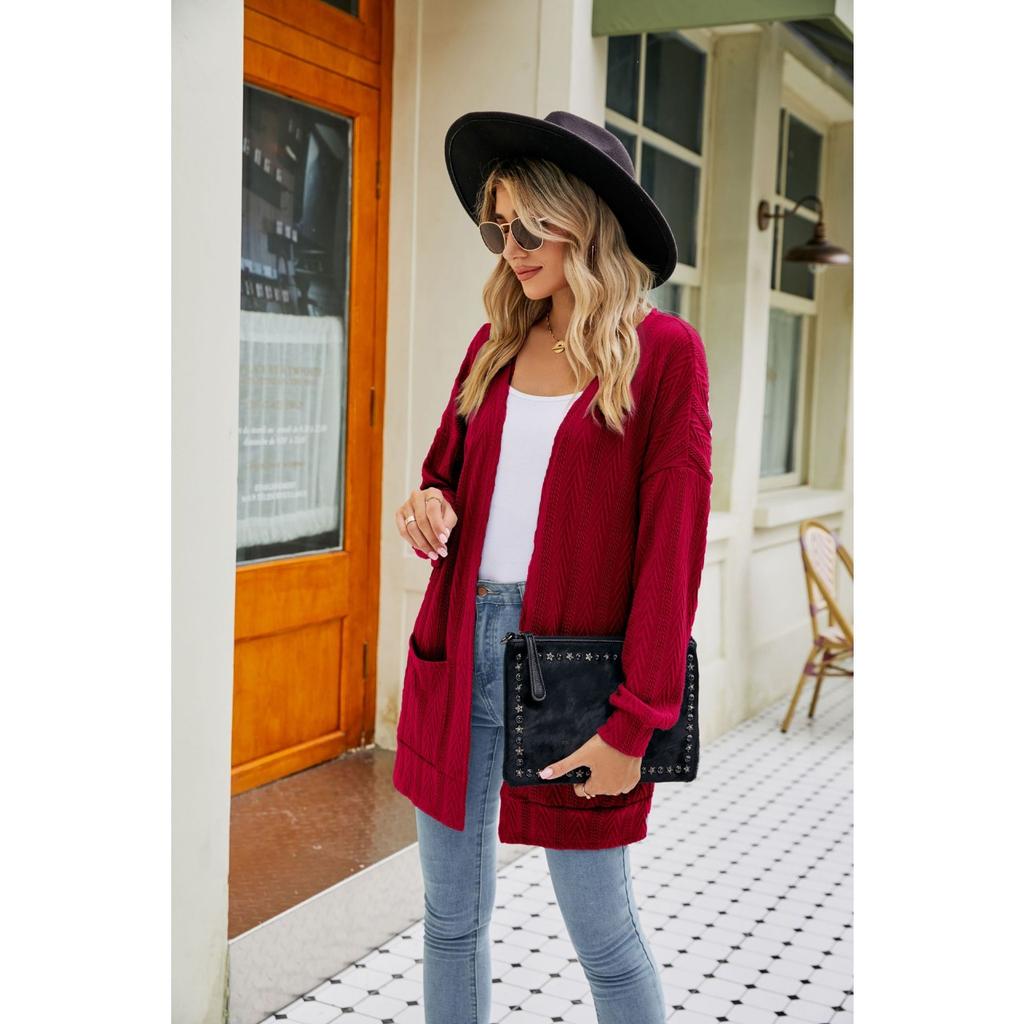 GMXIA Høst Strikkejakke Dame Høst Langermet Ensfarget Cardigan Genser Dame