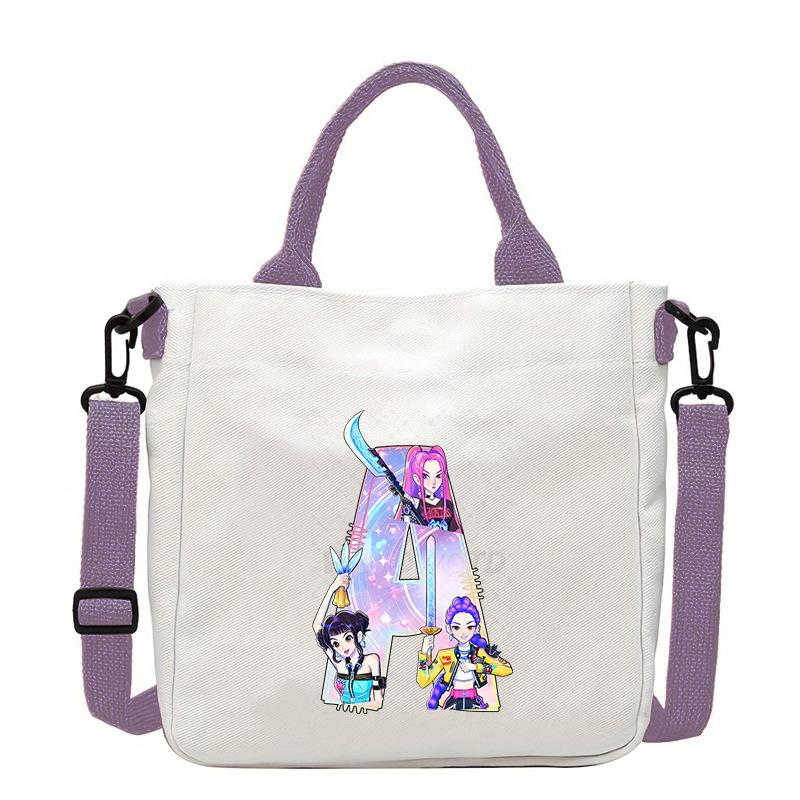 Cross-border large-capacity trend tote bag, casual and lightweight canvas bag, Kpop animation cartoon 26 letters, the same peripheral No specifications