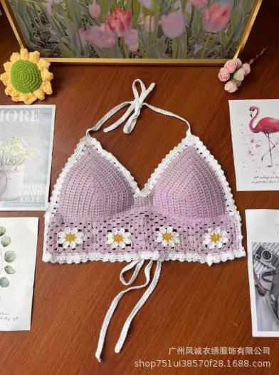 Be careful with the machine versatile vacation women's summer new suspender hollow crochet embroidery short vest women
