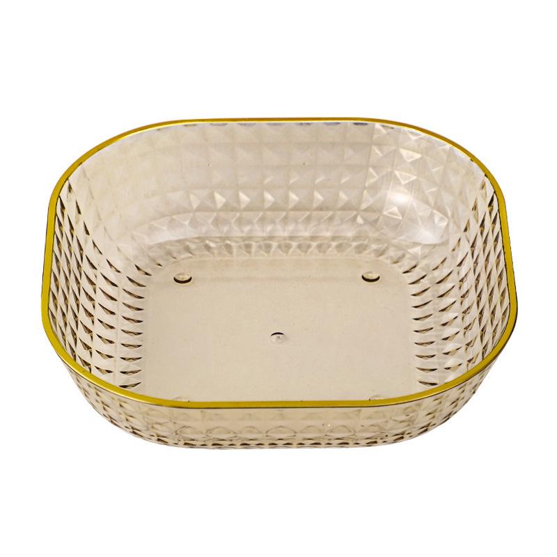Elegant Gold-Edged Plastic Fruit Plate - Stylish Square Bone Dish for High-End Living Room Decor