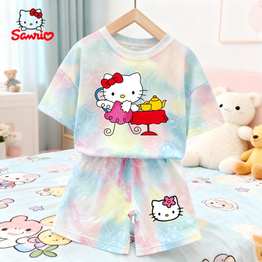 

Літні Кавайні Набори Hello Kitty Дихаючі М які Дитячий Одяг Для Маленьких Дівчаток Милий Мультяшний 3D Принт Короткий Рукав Тонкий Дво peças 140