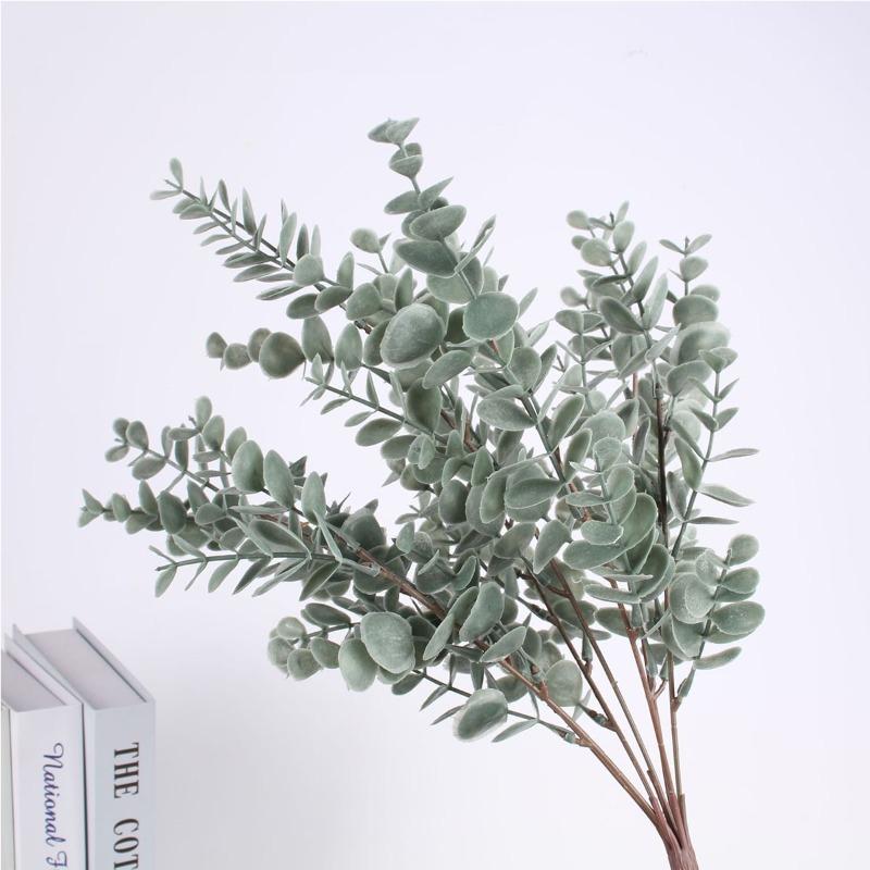 

2 пучка искусственных листьев эвкалипта, ветки, винтажные шелковые листья эвкалипта, искусственные растения, листья для дома, декор свадебного зала 5 forks зелёный