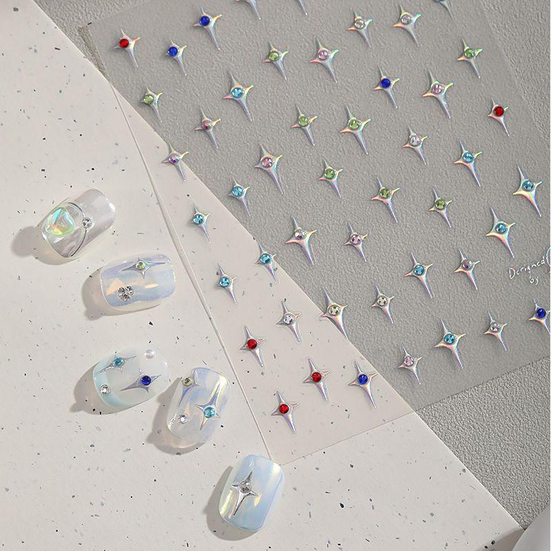 

Internet Hot Waterproof French Style Asterism Shiny Crystal Nail Stickers Decorations Small Pattern Nail Accessories Ins Style to2945 Laser Four Mans Star