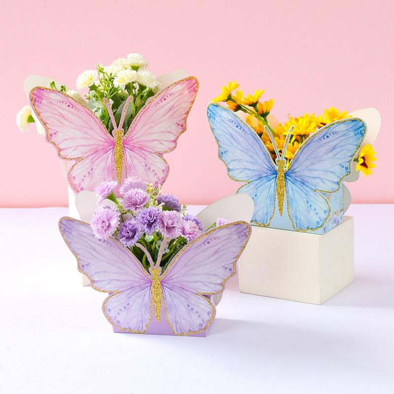 6 Stück Schmetterling Blume Süßigkeitenboxen Schokoladenverpackungsbeutel für Hochzeit Babyparty Geburtstagsfeier Zubehör Geschenkverpackungsbox