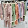 Women's Sweet Style Coral Fleece Pajamas Set with Rabbit Head Jacquard and Bowknot, Thickened for Autumn and Winter 2025.
