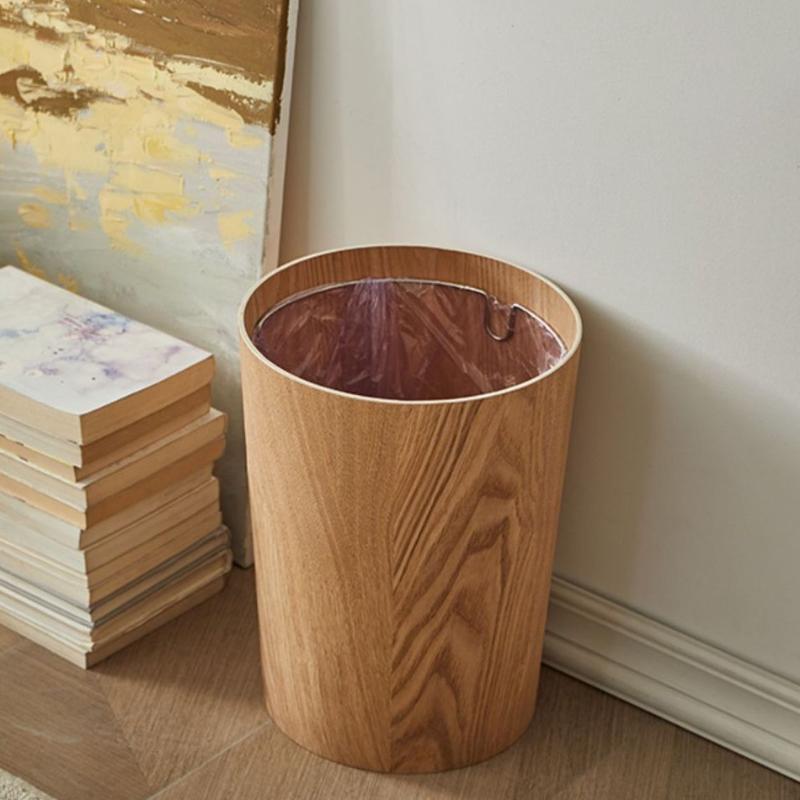 Solid Wood Trash Can Large Capacity Household Trash Bin Nordic Luxury Bedroom Garbage Bin Living Room Cleaning Accessories