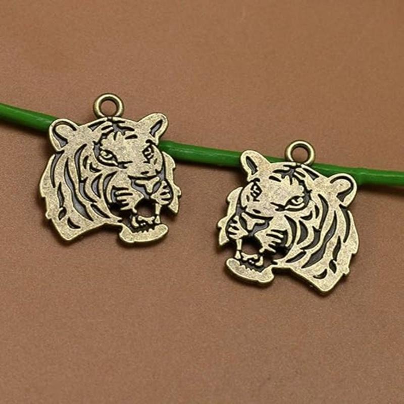 Pack Of 50 Tigers Head Pendant Charm Alloy DIY Jewelry Making Supplies For Necklace Bracelet Craft Projects