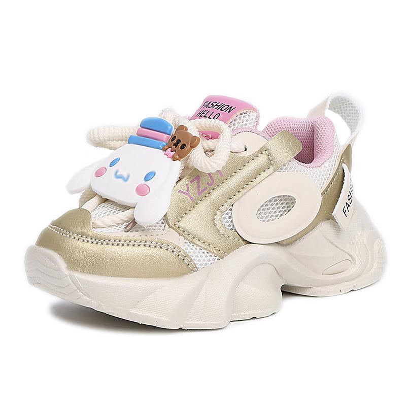 

Girls Spring Autumn Cartoon Dad Sneakers Breathable Mesh Lightweight Casual Shoes size 27 золотой