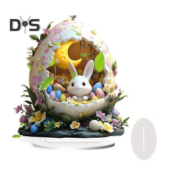 Påskehare Ornament 2D Flat Akryl Måneblomst Fargerikt Egg Kanin Bordskilt Vår Hjemmekontor Stue Soverom Skrivebordsdekorasjon