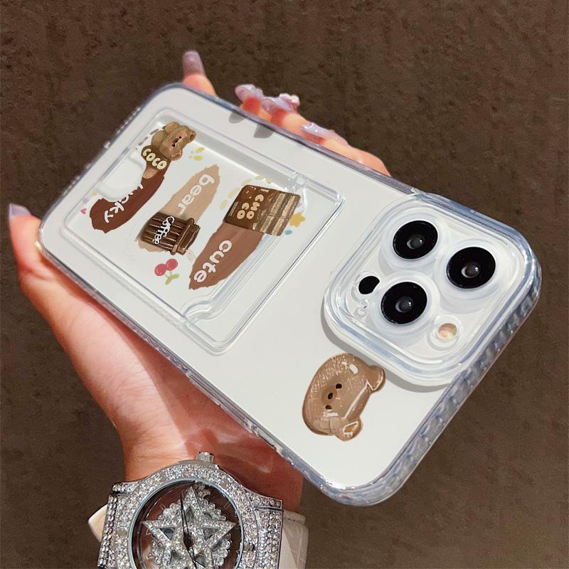 Card Slot Holder Silicone Wallet Pocket Case For Samsung A54 A24 Infinix Note 30 Xiaomi Redmi Note 14 13 12 iPhone 13 14 16 Cover Clear Phone Bumper