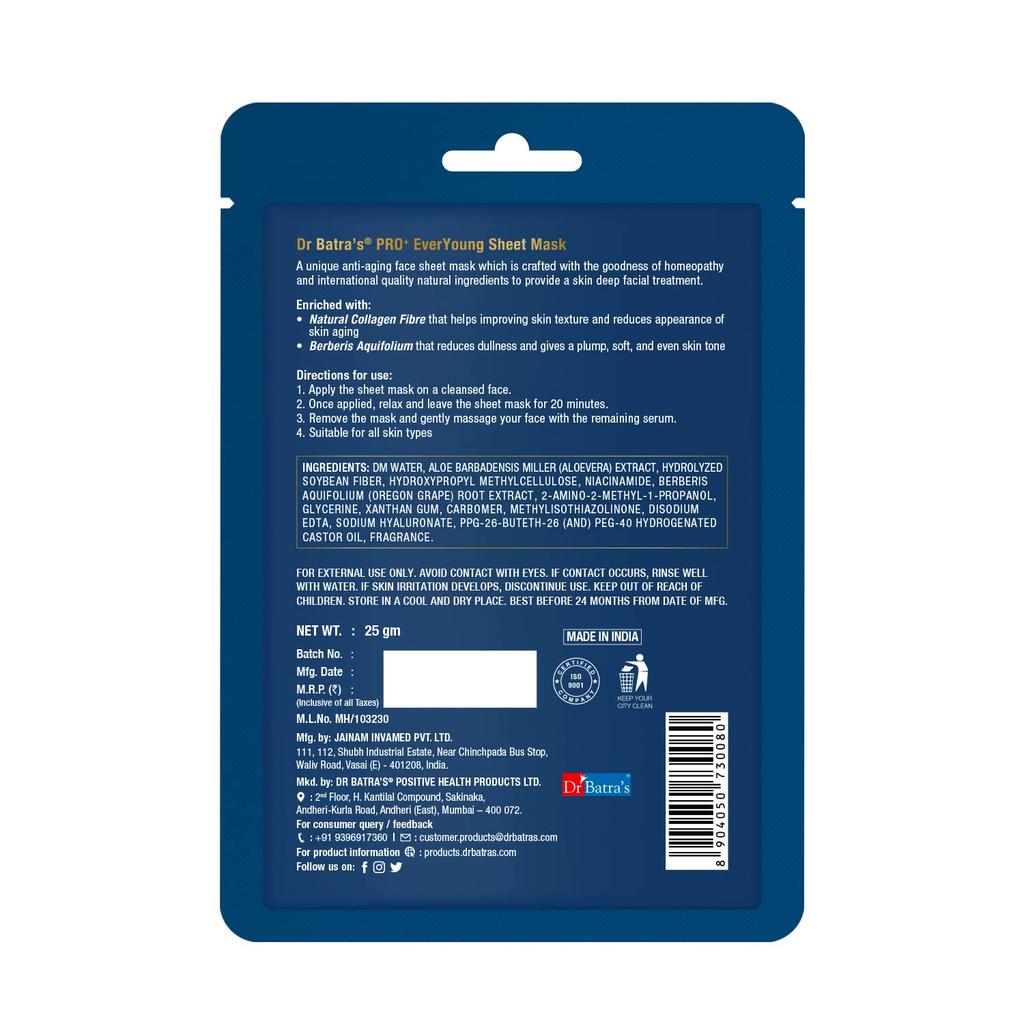 Dr Batra's PRO+ Everyoung Sheet Mask 25g Natural Collagen Face Mask for Radiant Skin