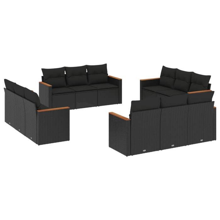 VidaXL Salon de Jardin avec Coussins 12 pcs, Canapés de Terrasse, Ensemble de Meubles de Patio, Mobilier d'Extérieur, Noir 3258233
