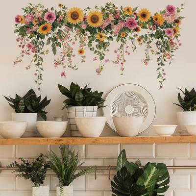 Gemalte Sonnenblumen Blumen und Blätter Heimhintergrund Wandverschönerung Wandaufkleber