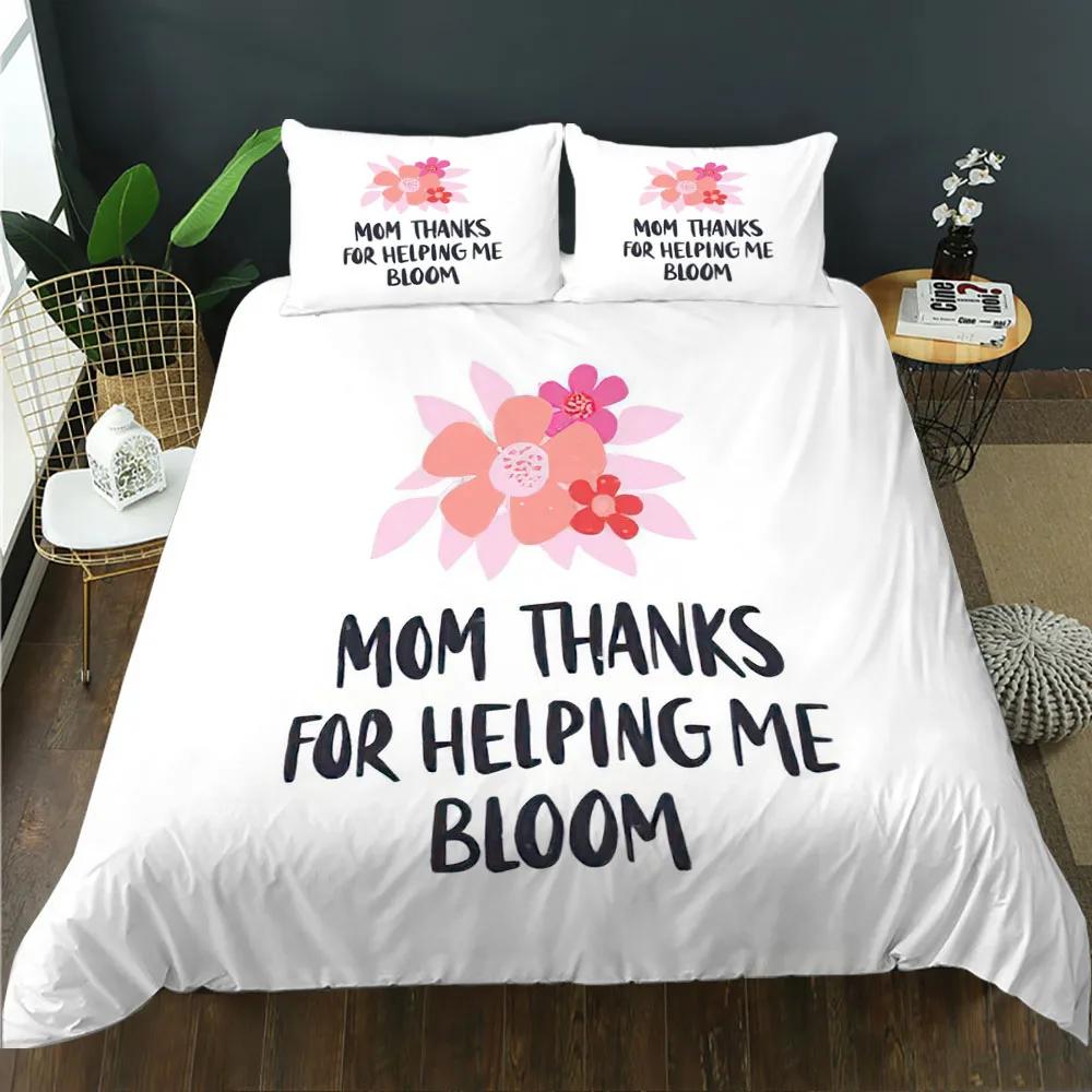 Mother's Day King Queen Duvet Cover Express Love For Mom Wife Bedding Set Colorful Floral Quilt Cover Polyester Comforter Cover