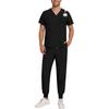 Men Quick Drying Fabric Solid Color V-neck Pocket Short Sleeved Pants Set Workwear