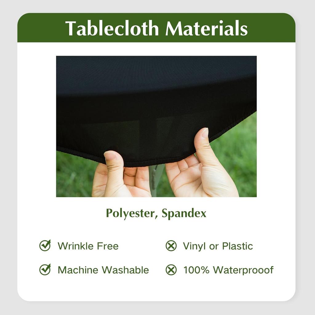 2Pcs Round Spandex Tablecloth Cocktail Table Cover Stretch Washable Picnic Table Cover for Camping,Dining,Indoor and Outdoor