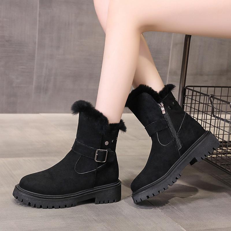 Fashion 2024 Women's Snow Boots Winter Mid-Tube Plus Velvet Thickened Warm Cotton Shoes Fashion Buckle design Female Zipper short boots