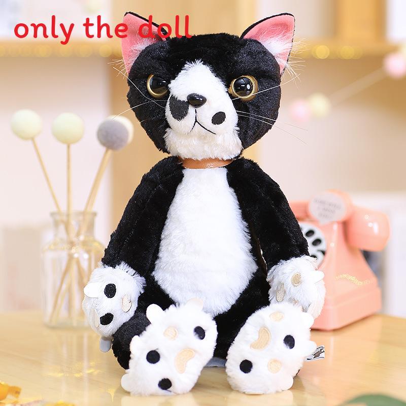 

Plush Cat Animal Toy With Pp Cotton Filling For Kids And Girls Gift чорний білий колір