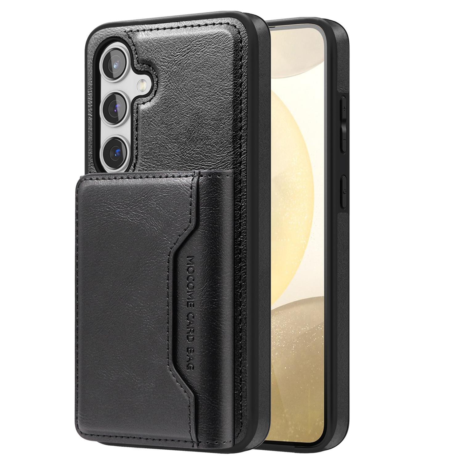 

For Samsung Galaxy S24+ Magnetic Case Leather Back Phone Cover with Detachable Card Bag A