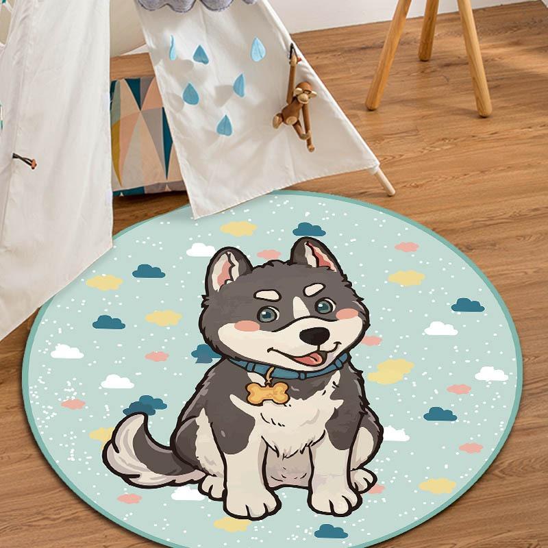 Cartoon Dog Round Carpet Living Room Circle Floor Mat Non Slip Bedroom Bathroom Doormat Washable Home Hallway Area Decor Rug