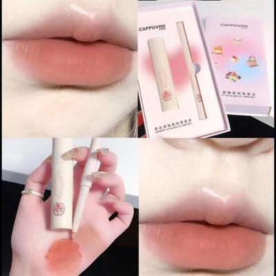 Set di rossetto con matita labbra effervescente, matita labbra opaca, kit sexy completo 3D, stick di velluto, tinta non lucida, cosmetici per il trucco impermeabili, set D, 1 pezzo