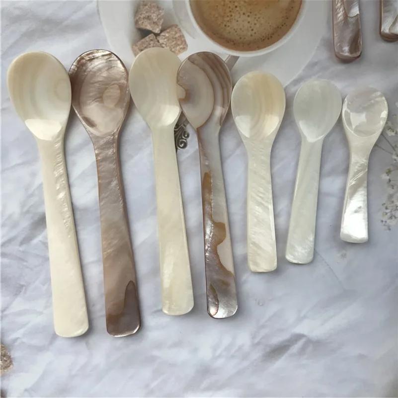 Kitchen Tool 9-13CM Natural Shell Ice Spoon Cream Coffee Caviar Spoon Mother of Pearl Seashells Stirring Spoons Teaspoon Crafts