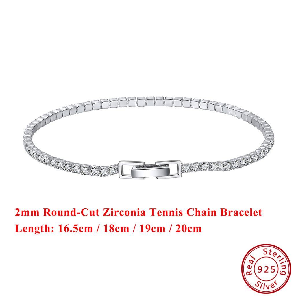 EFFIE QUEEN S925 Silver 2mm/3mm/4mm Tennis Bracelets Shiny White Cubic Zircon Exquisite for Women Men Jewelry Fashion Gift SB91