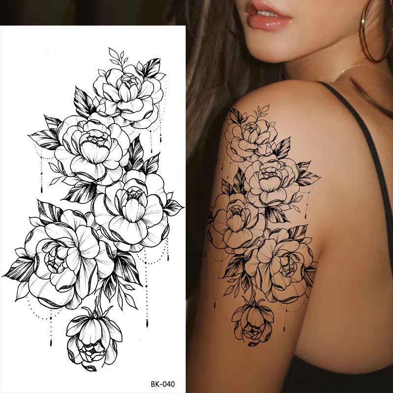 Sketch Rose Temporary Tattoo - Black & White Floral Design