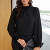 Damen Rüschenkragen Lange Ballonärmel Locker Einfarbig Chiffon Bluse Elegant Büro Tägliches Oberteil