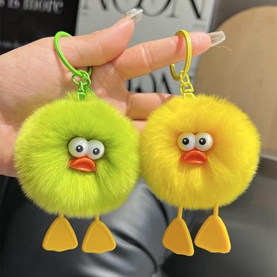 Chaveiro de Pom Pom de Pato Fofo e Peludo Pequeno Pingente de Pele Falsa Macia Decoração Presente Para Meninas Estudantes Uso Diário