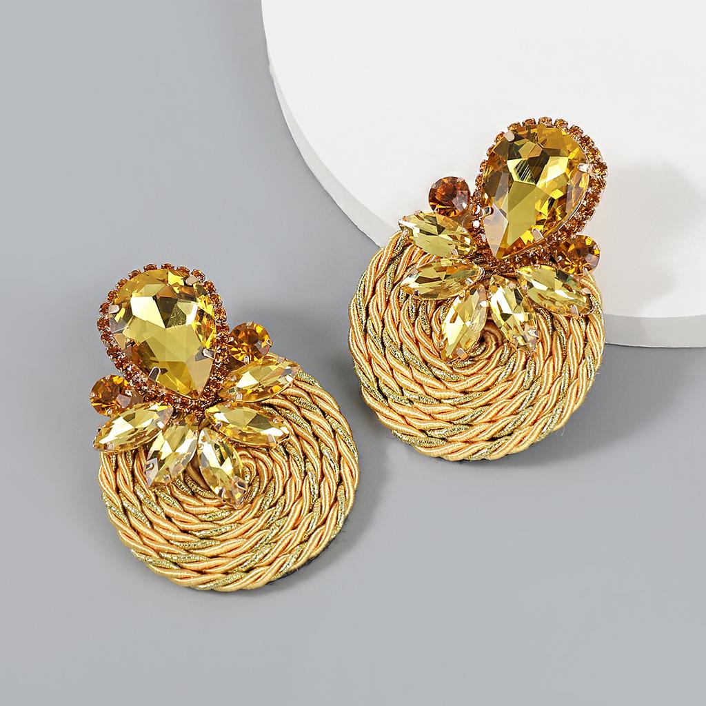 Exaggerated Geometric-shaped Polyester Stretch Yarn Woven Round Earrings for Women, New Style Jewelry