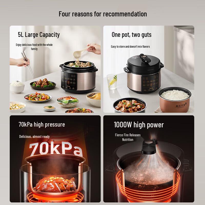 Joyoung 5L Smart Electric Pressure Cooker with Dual Pots CN plug (adapter included)