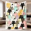 1pc Cozy Cartoon Cat Print Flannel Blanket | Soft, Plush, All-Season Throw for Travel, Sofa, Bed, Camping, Car & Office, Machine Washable, Ideal Gift