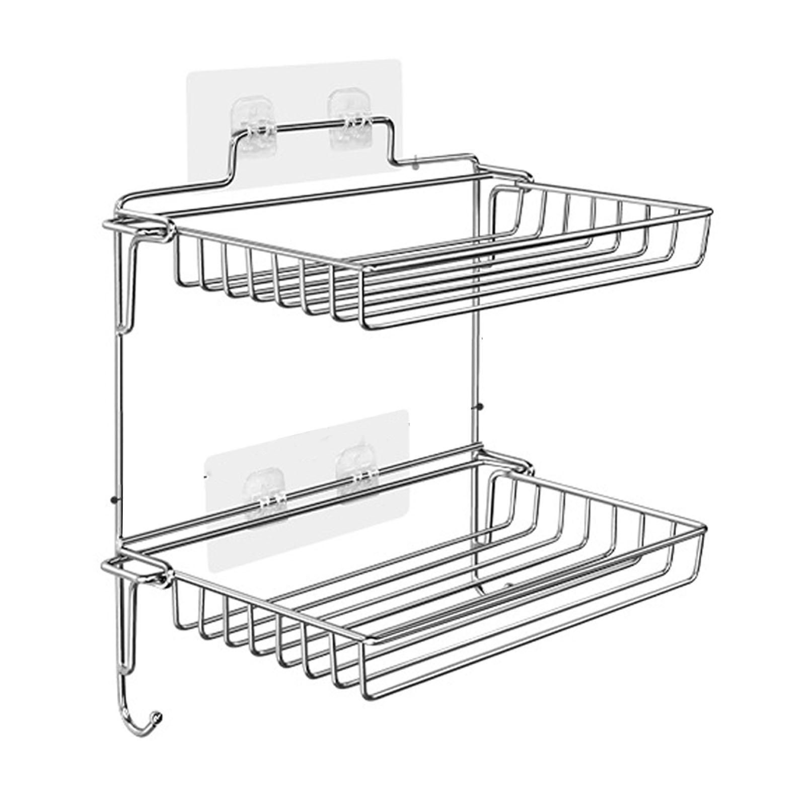 Stainless Steel Folding Storage Rack 2 Tier Bathroom Shelves Wall Mounted Kitchen Spice Rack Organizer Strong Load