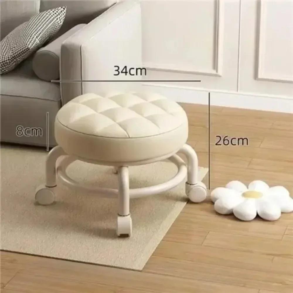 Low Stool with Pulley Waterproof Leather Soft Stool Portable Circular Stool Thickening Sponge Chairs Home Shoe Changing Chair