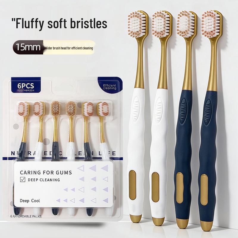 Premium Soft Bristle Toothbrush Set - 6-Pack Family Edition with Wide Head and Fine Bristles for Adults