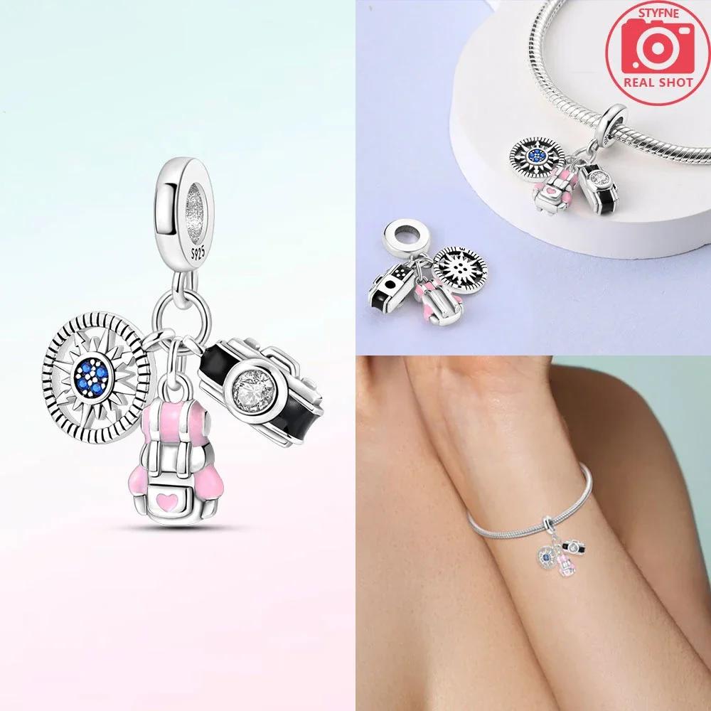 Copper Original Pink Series Charms Perfume Butterfly Beads Pendent Dangle Fit Bangle Charm Bracelet Diy Women Jewelry Gift