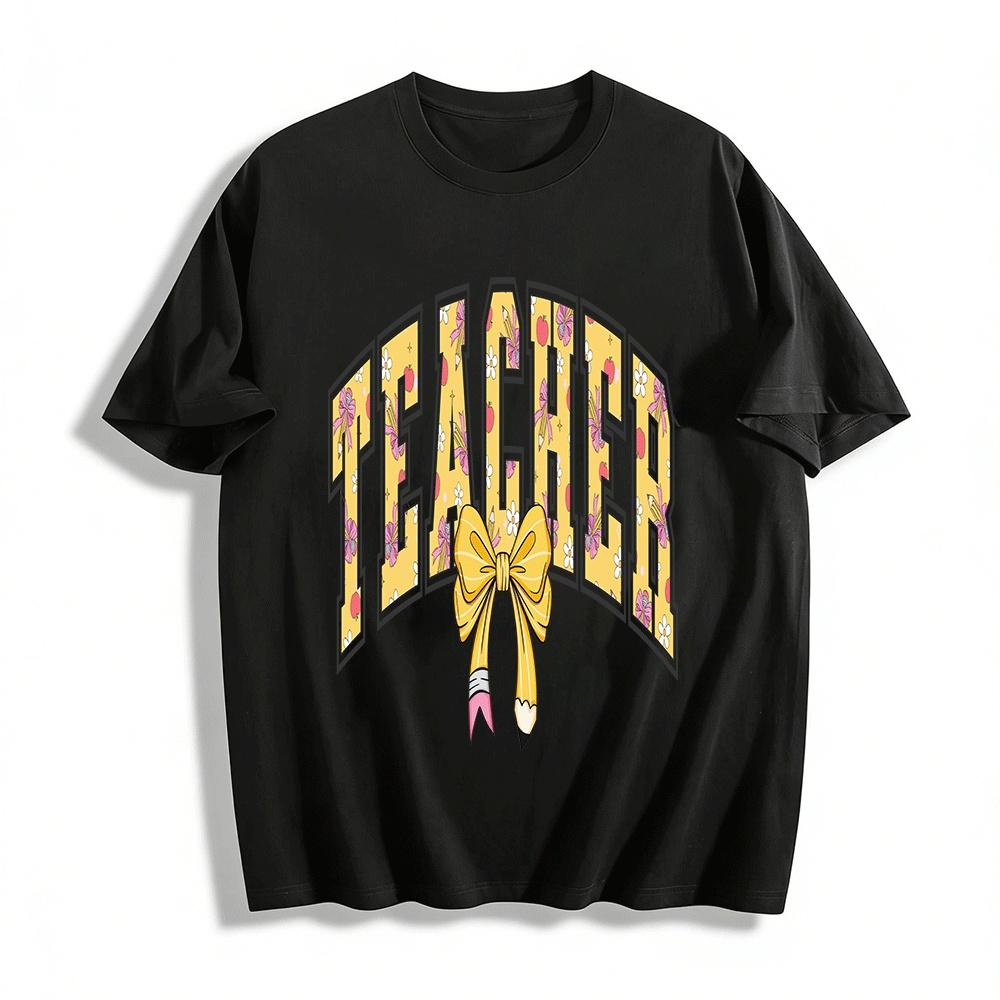 Cute Pencil Bow Teacher Themed Graphic Casual Top Pure cotton T-shirt XXS