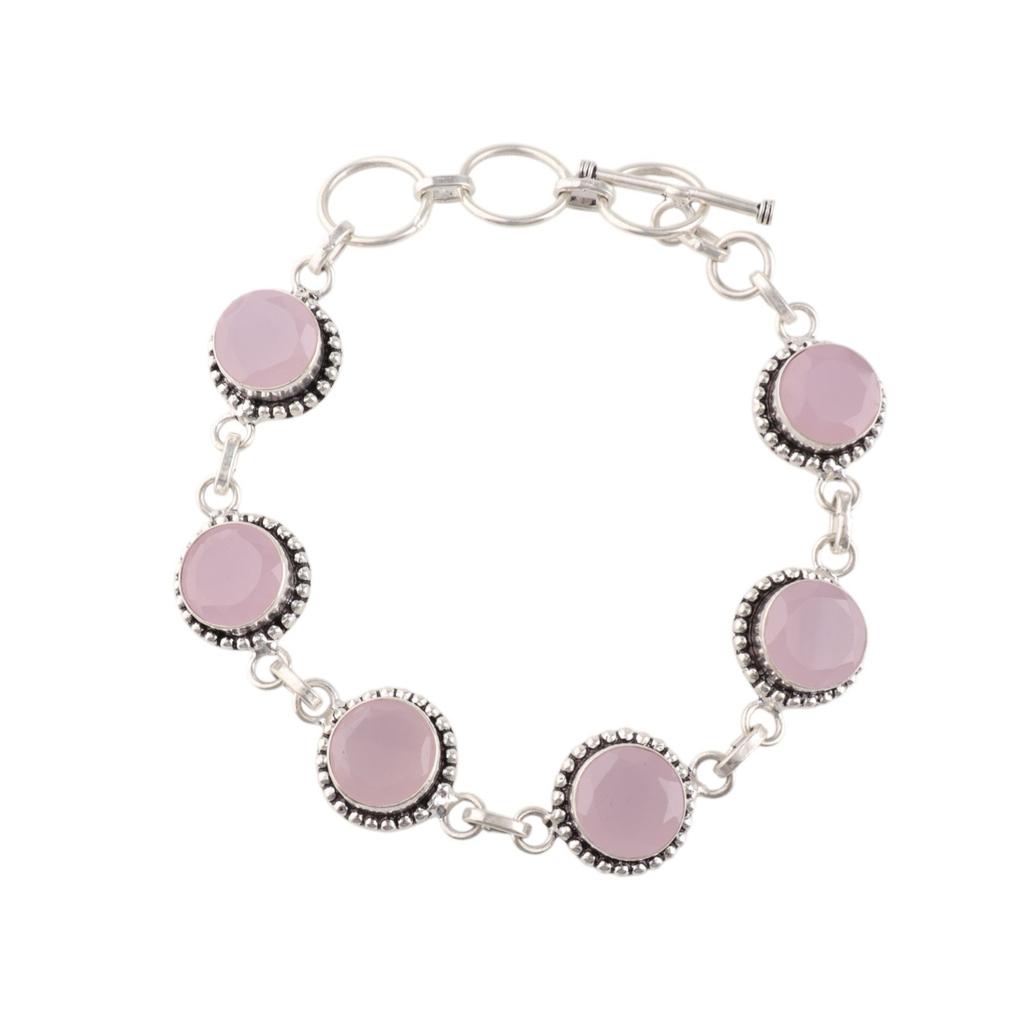 Rose Chalcedony Gemstone 925 Sterling Silver Jewelry Handcrafted Bracelet 7-9" RB-17-14