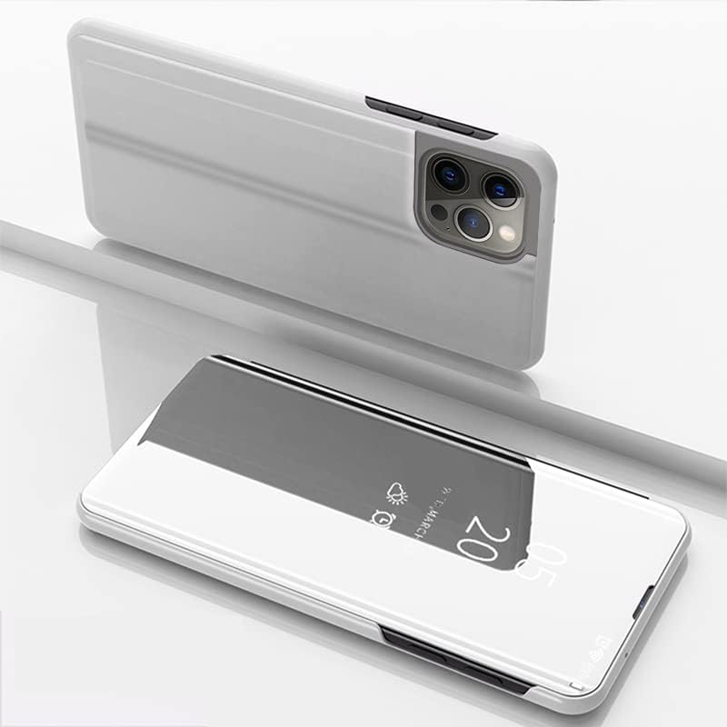 Чехол для Samsung Galaxy S25 Ultra, Чехол, Зеркало для макияжа, ПУ кожа, Прозрачный флип с подставкой, Прозрачный вид для женщин, Тонкий противоударный защитный чехол для серебряный