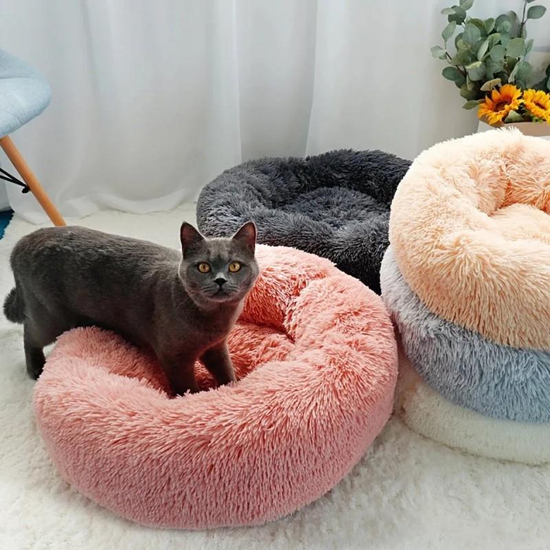 Round Cat Beds House Soft Long Plush Bed For Dogs Basket Pet Products Cushion Cat Bed Cat Mat Sleeping Sofa, Suitable For Winter