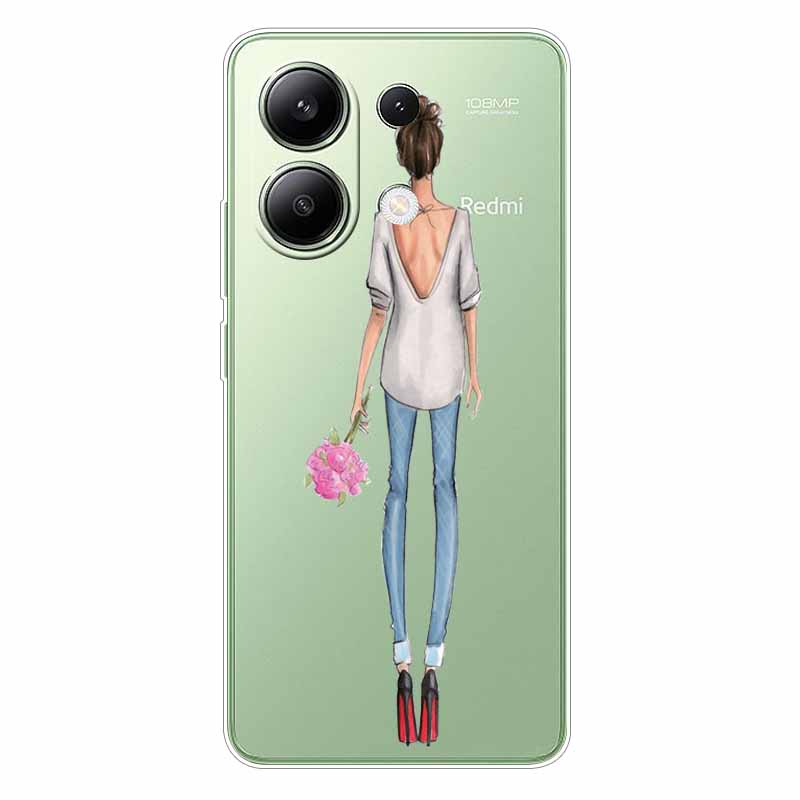 For Xiaomi Redmi Note 13 4G Case TPU Clear Soft Cute Girl Paint Cover For Redmi Note 13 4G Case Note13 Transparent Silicone