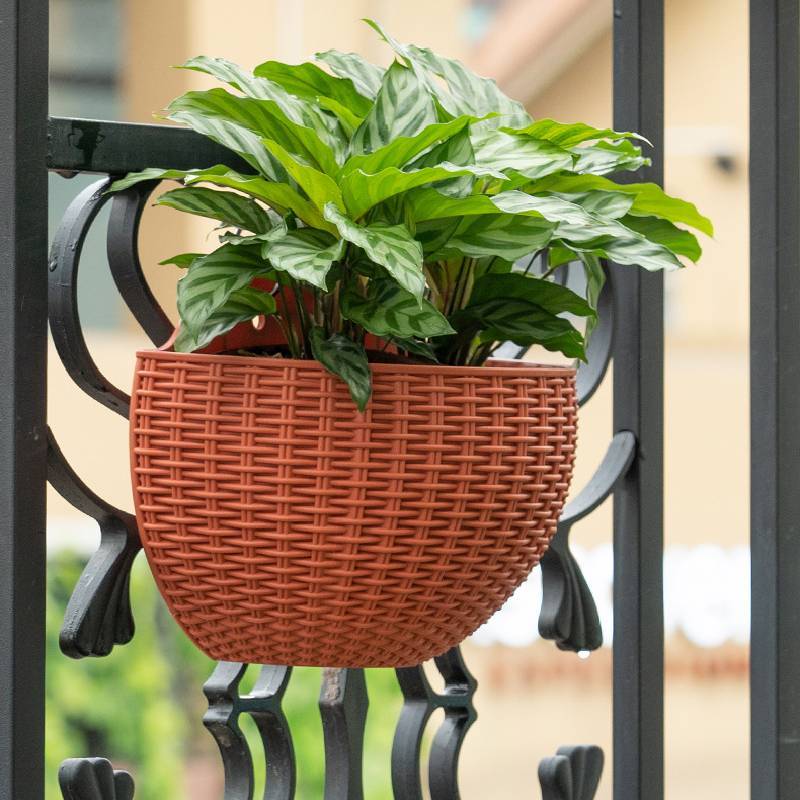 Wall Mount Planter With Rattan Style Wicker Design For Indoor Garden Decor