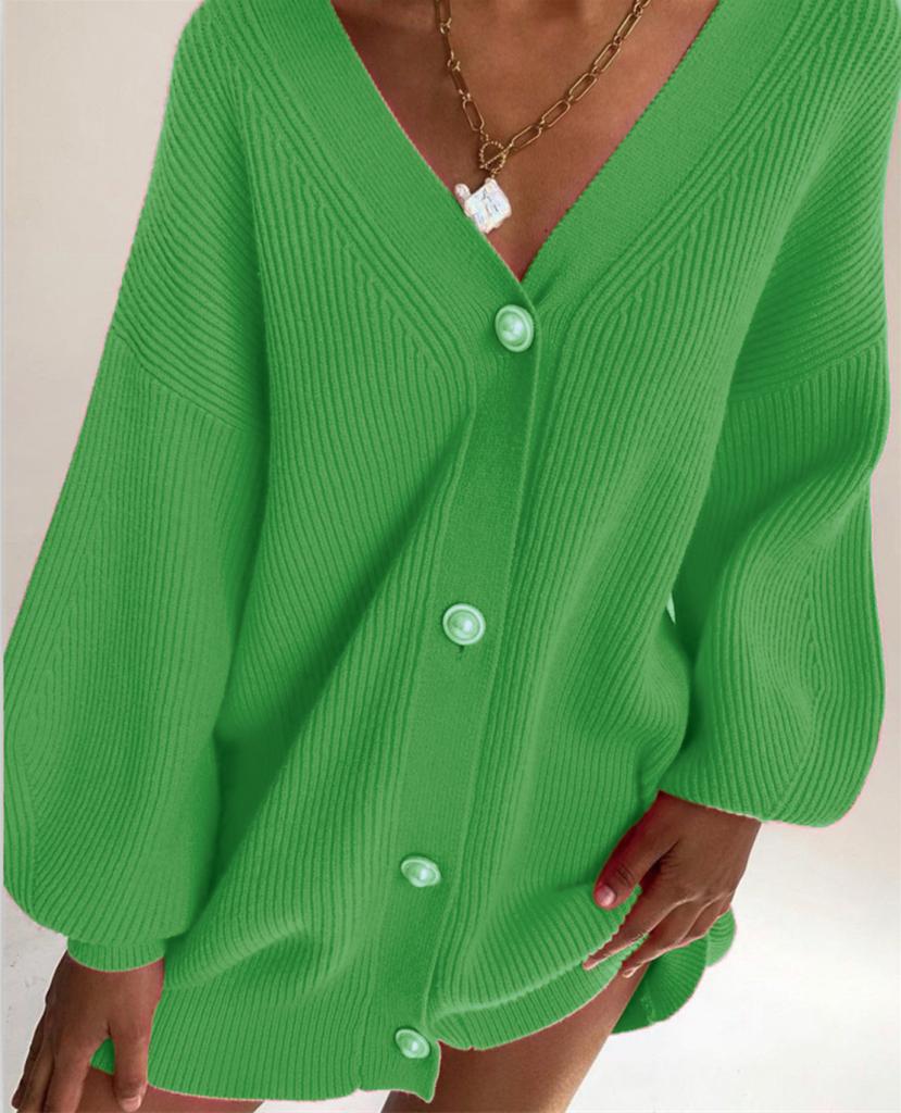 New Autumn Winter Casual Loose Solid Color Long-sleeved Pearl Button Sweater Cardigan Jacket for Women