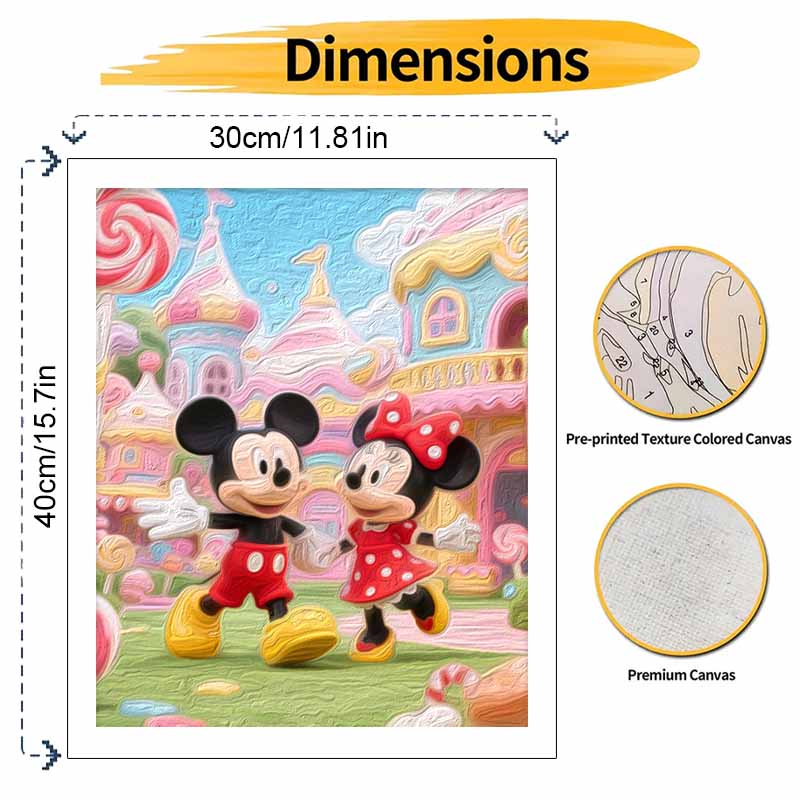 Disney Mickey and Minnie Mouse Candy Castle Oil Painting by Numbers Art Kit. Handmade Diy Painting Home Decoration Gifts