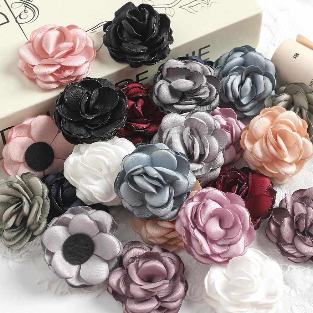 5/10Pcs Artificial Flowers 3.5cm Handmade Burned Edge Camellia Flowers For DIY Sewing Crafts Clothing Accessories Wedding Decors