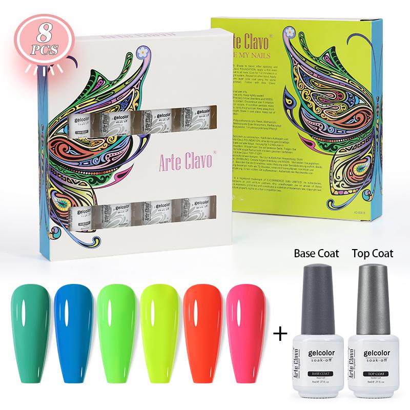 Arte Clavo 8 Bottles/set High Quality Glitter Gel Nail Polish For Manicure T Nail Art Gel Varnish Top Base Coat Lacquer