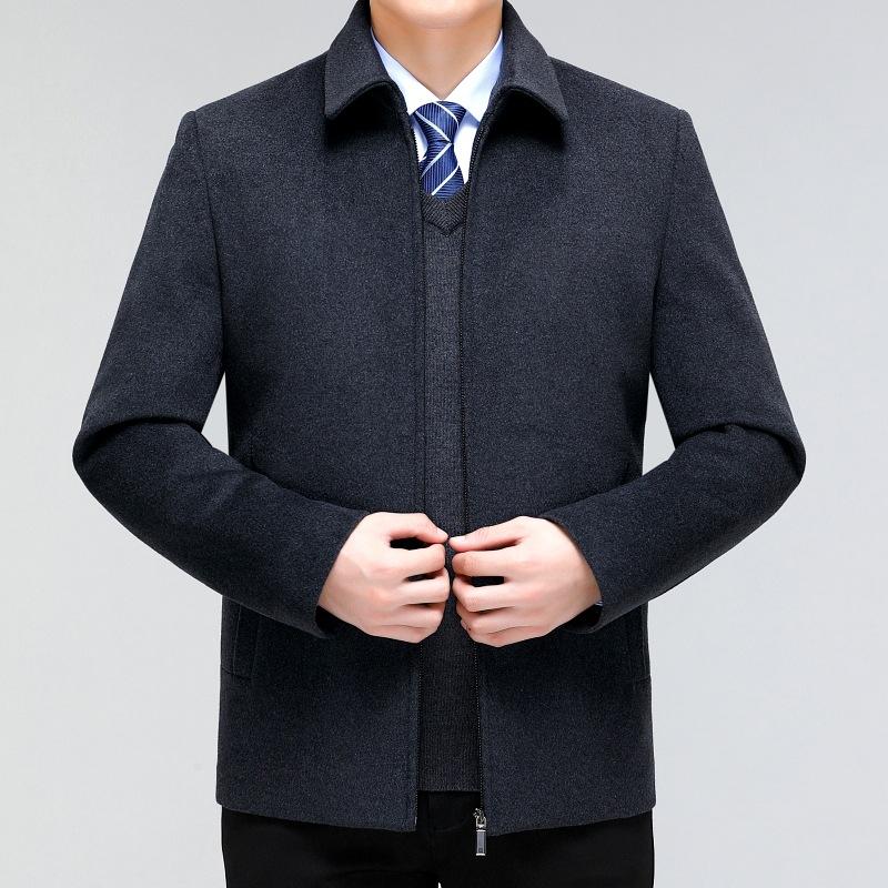 Cashmere Jacket Men's Short Coat Removable Down Liner Middle-aged and Elderly Woolen Woolen Coat Dad's Top
